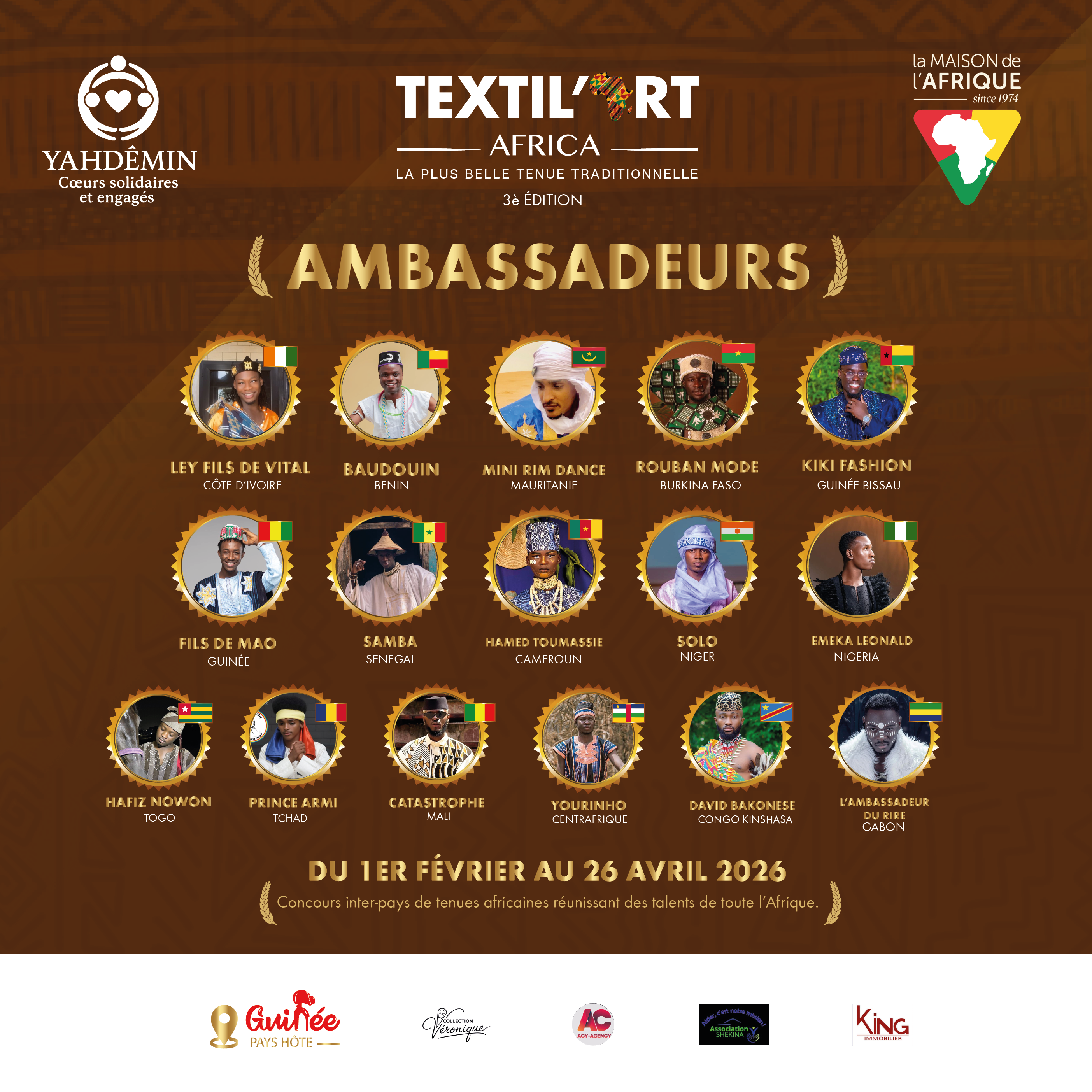 Les 16 ambassadeurs de Textil'Art Africa 2026